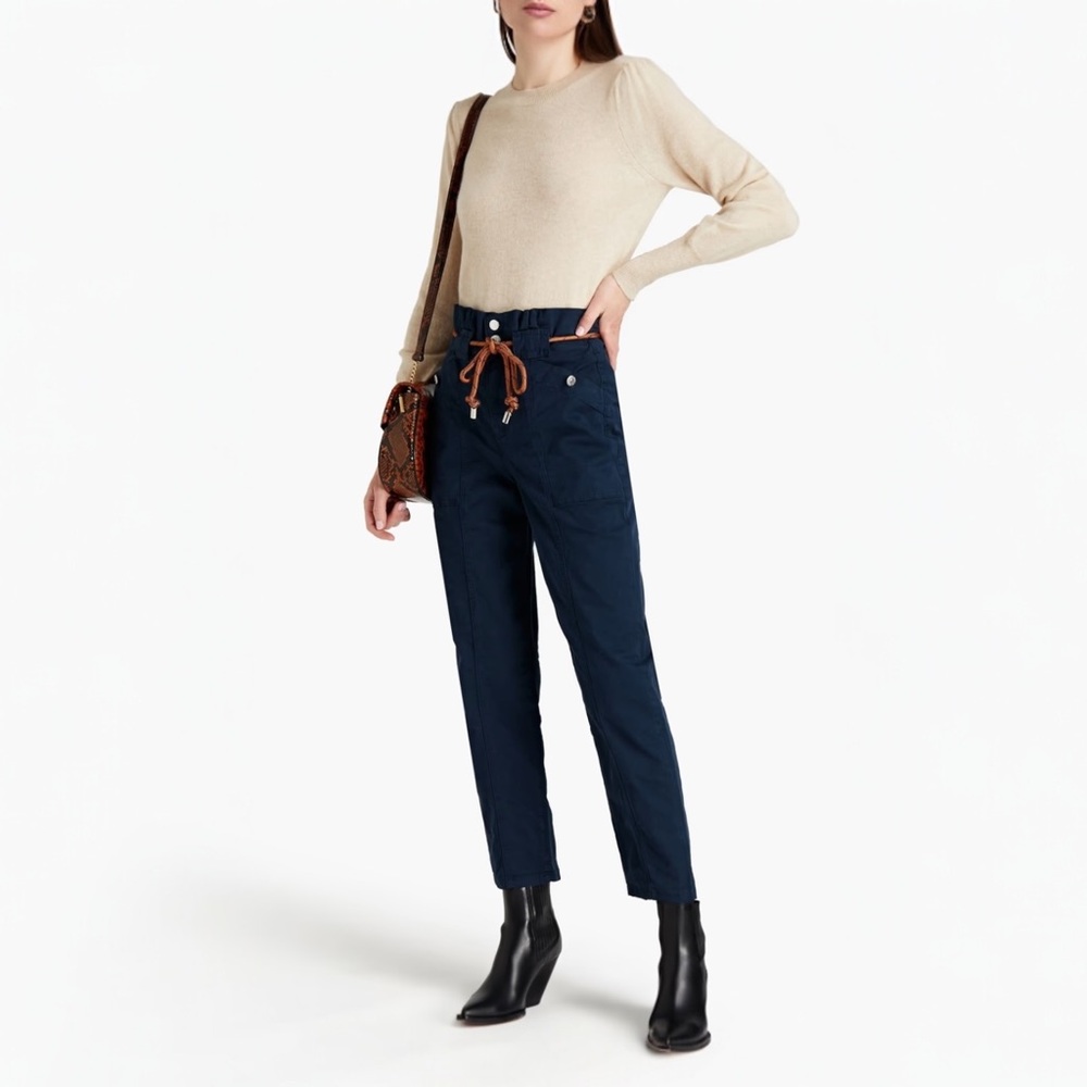 VERONICA BEARD Karter Belted Cotton-blend Twill Straight-leg Pants Navy 24